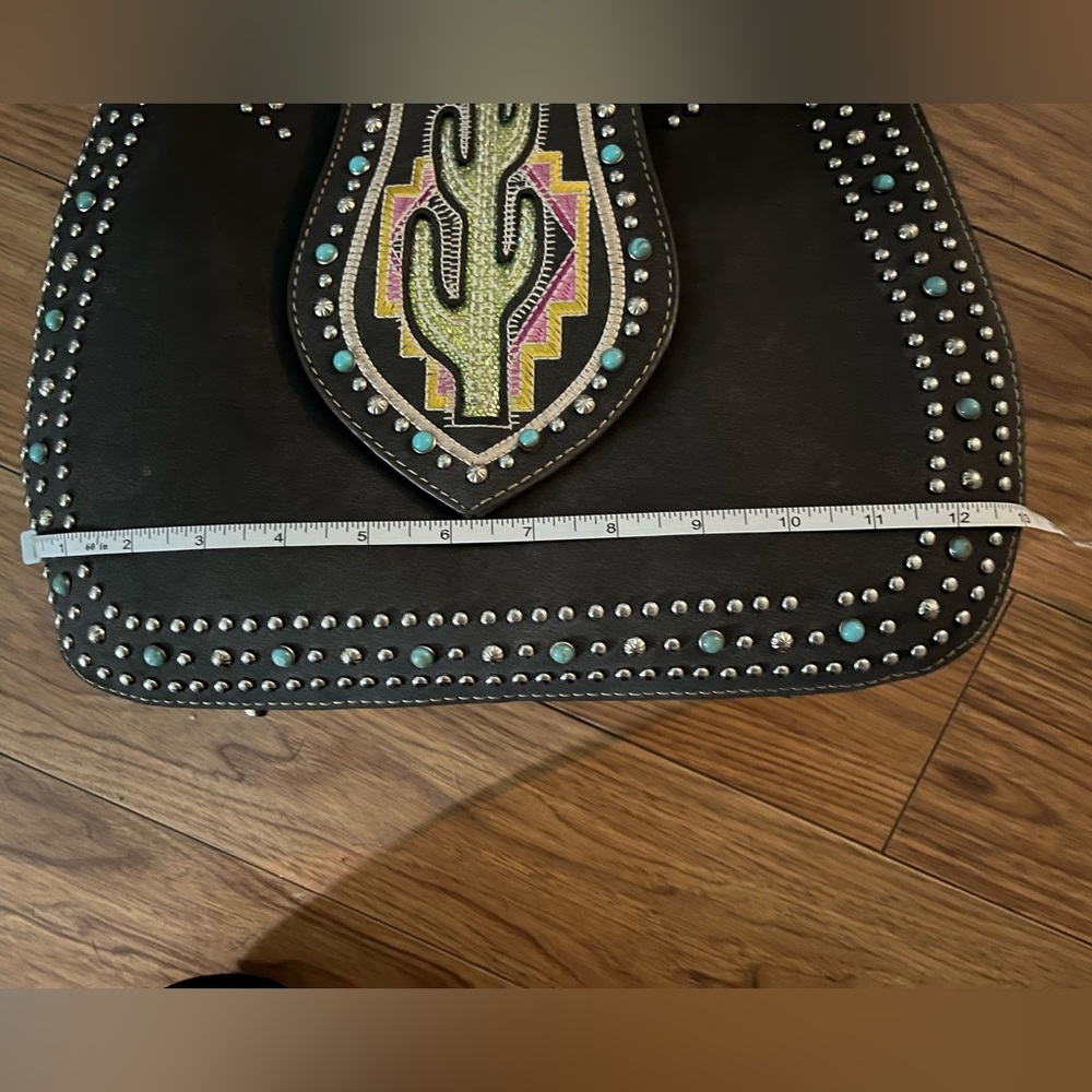 Montana West Turquoise and Gray Shoulder Bag with Studded Accents - Picture 5 of 5